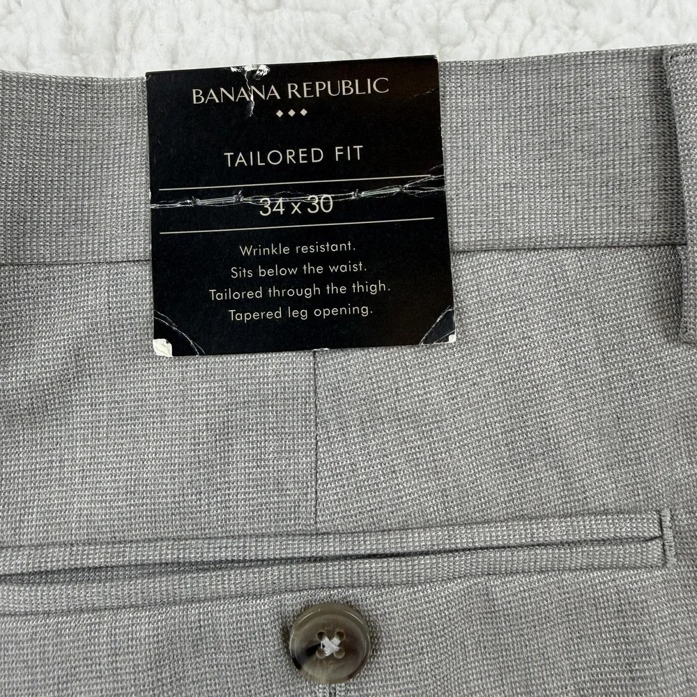 Banana Republic Pants Mens 34x27 Gray Tailored Fit Wrinkle Resistant Altered NWT